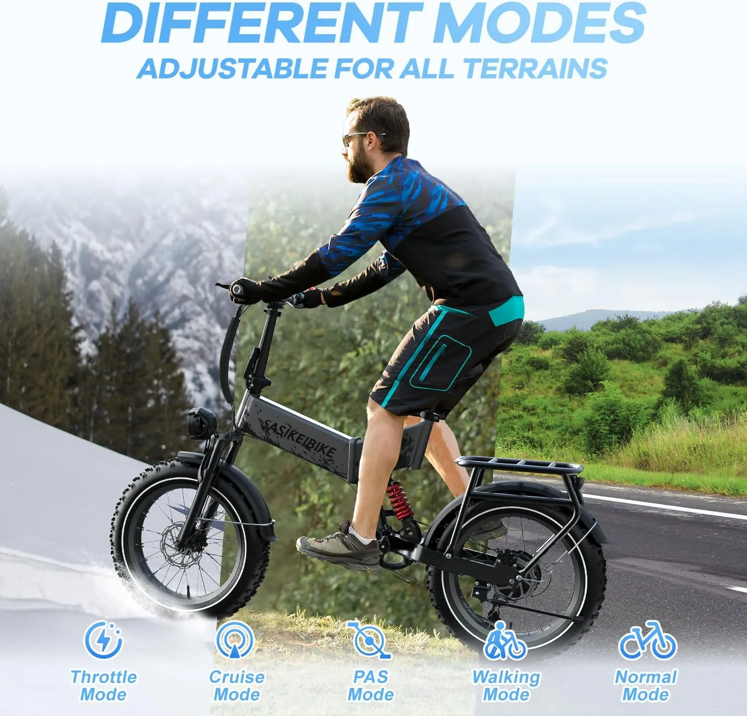 Folding Electric Bike for Adults with Peak 1500W Motor, 52V 20Ah Removable Battery Ebike,Max 70Miles & 30MPH,20"x4.0 Fat Tire Commuting Electric Mountain Bike,7-Speed, Dual Suspension Bicycle