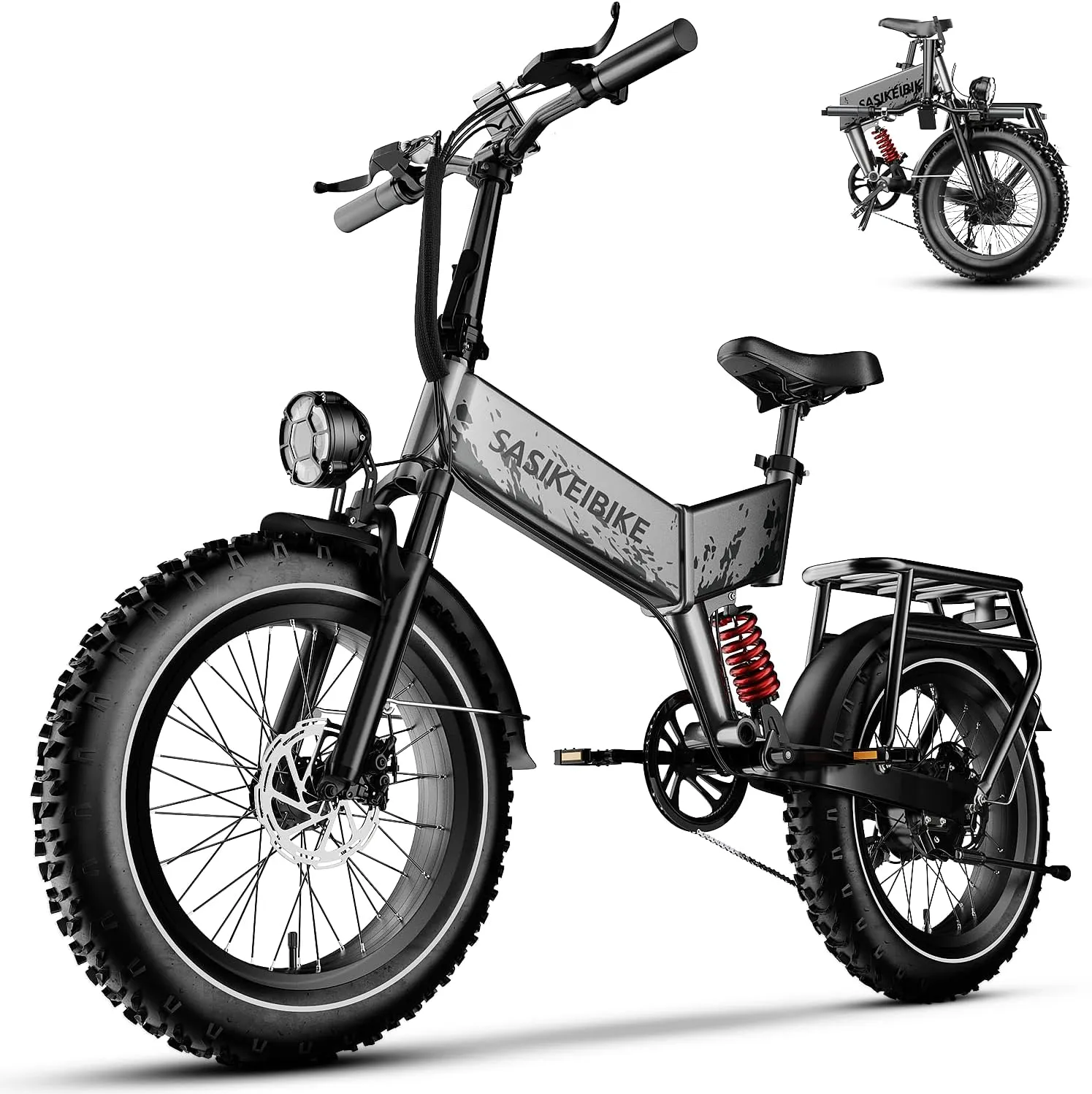 Folding Electric Bike for Adults with Peak 1500W Motor, 52V 20Ah Removable Battery Ebike,Max 70Miles & 30MPH,20"x4.0 Fat Tire Commuting Electric Mountain Bike,7-Speed, Dual Suspension Bicycle