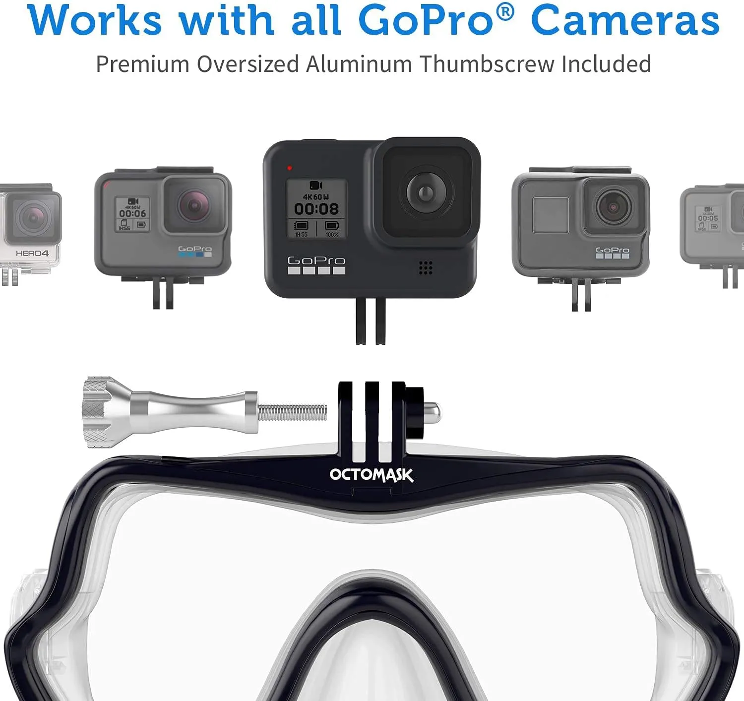 Frameless Scuba Mask w/Mount for all GoPro Hero Cameras for Scuba Diving, Snorkeling, Freediving