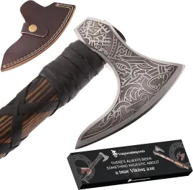 Genuine Viking Bearded Axe - 1095 Carbon Steel, 55-58 RC Hardness - Includes Leather Cover, 21.6 Inches