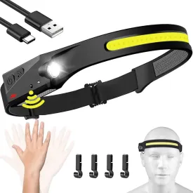 Headlamp Rechargeable, 230 Wide Beam Head Lamp LED with Motion Sensor for Adults - Camping Accessories Gear, Waterproof Head Light Flashlight for Hiking, Running, Repairing, Fishing, Cycling