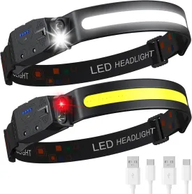 Headlamp Rechargeable 2PCS, 230 Wide Beam High Lumen LED Head Lamp for Adults, Motion Sensor Hard Hat Head Lights for Forehead,6Mode Headlight Flashlight for Camping Fishing Hiking Gear