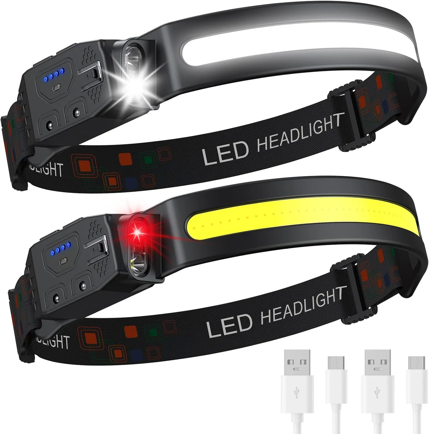 Headlamp Rechargeable 2PCS, 230 Wide Beam High Lumen LED Head Lamp for Adults, Motion Sensor Hard Hat Head Lights for Forehead,6Mode Headlight Flashlight for Camping Fishing Hiking Gear