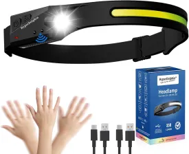 Headlamp Rechargeable, LED Waterproof Headlight for Adults, 230 Headband Light Forehead, USB Head lamp Band, 350 Lumen Super Bright, 5 Modes, Comfortable for Running,Fishing,Hiking