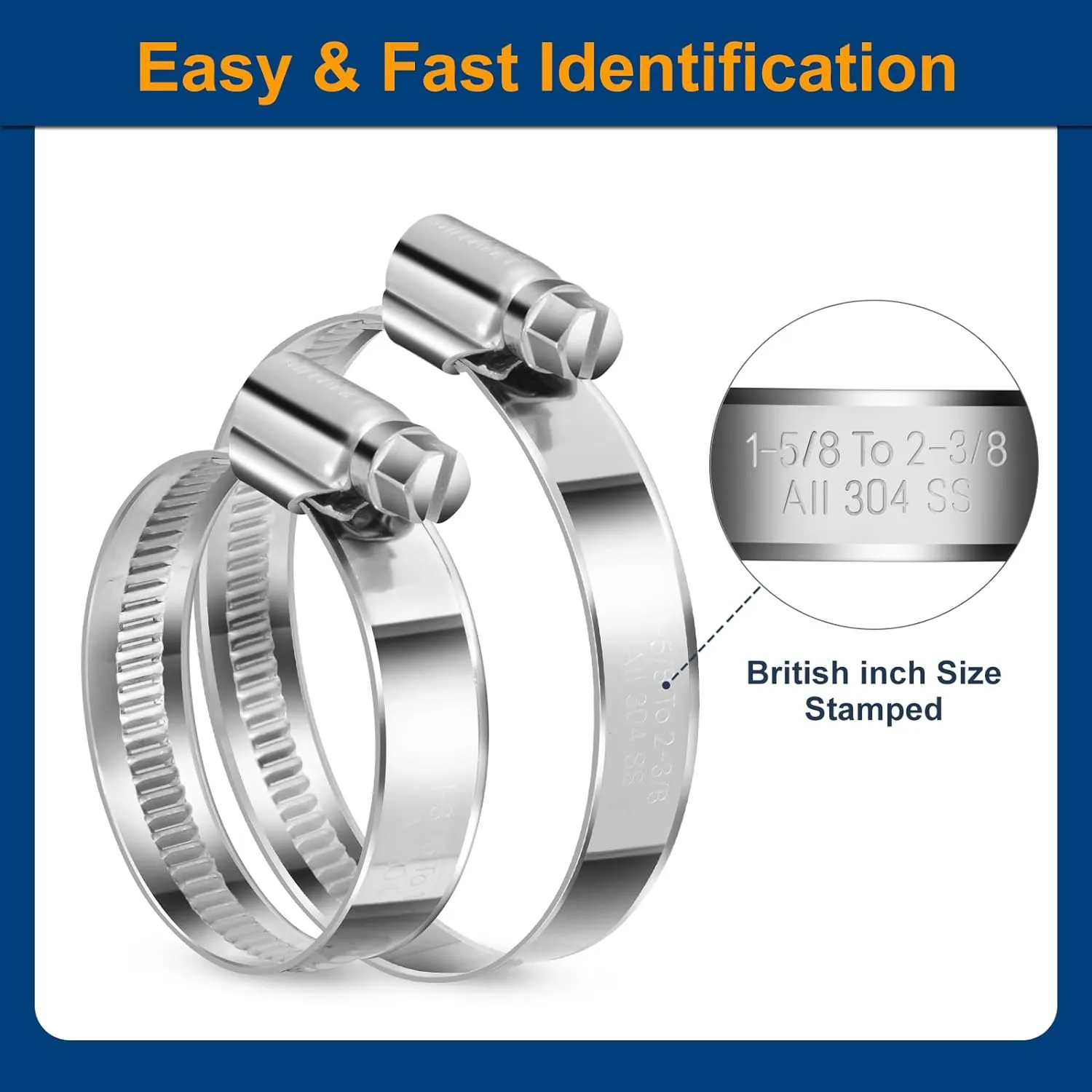 Heavy Duty Hose Clamp Size#4, 3/8 to 5/8 inch Adjustable Worm Gear Drive Hose Clamps Stainless Steel 304 for Fuel Injection Line, Automotive, Radiator, Garden,12 Pack