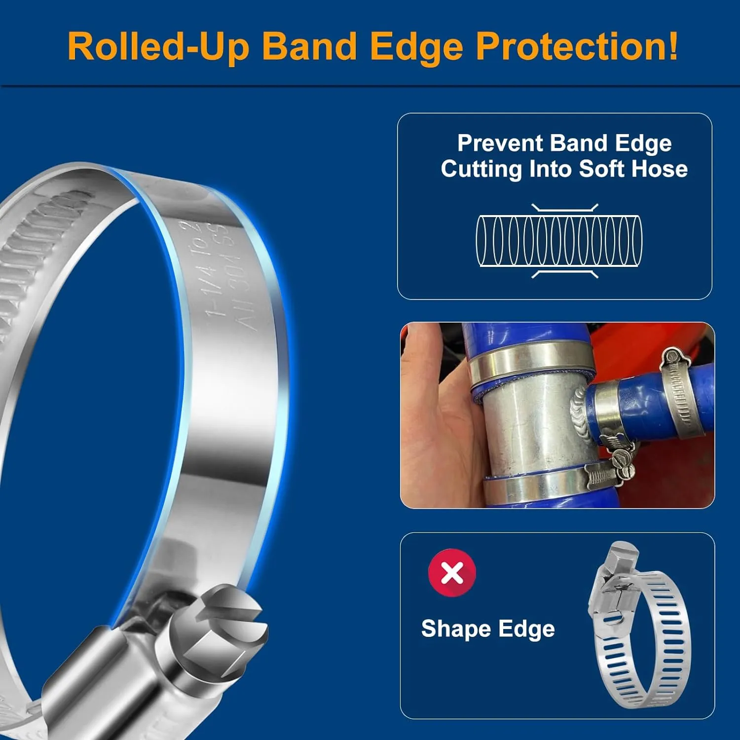 Heavy Duty Hose Clamp Size#4, 3/8 to 5/8 inch Adjustable Worm Gear Drive Hose Clamps Stainless Steel 304 for Fuel Injection Line, Automotive, Radiator, Garden,12 Pack