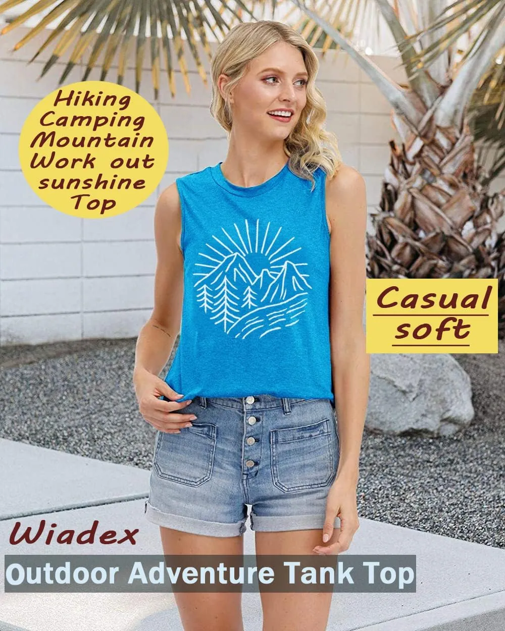 Hiking Mountain Tank Tops for Women Funny Pine Tree Sunrise Graphic Workout Tanks Summer Sleeveless Loose Fit Shirts Tops