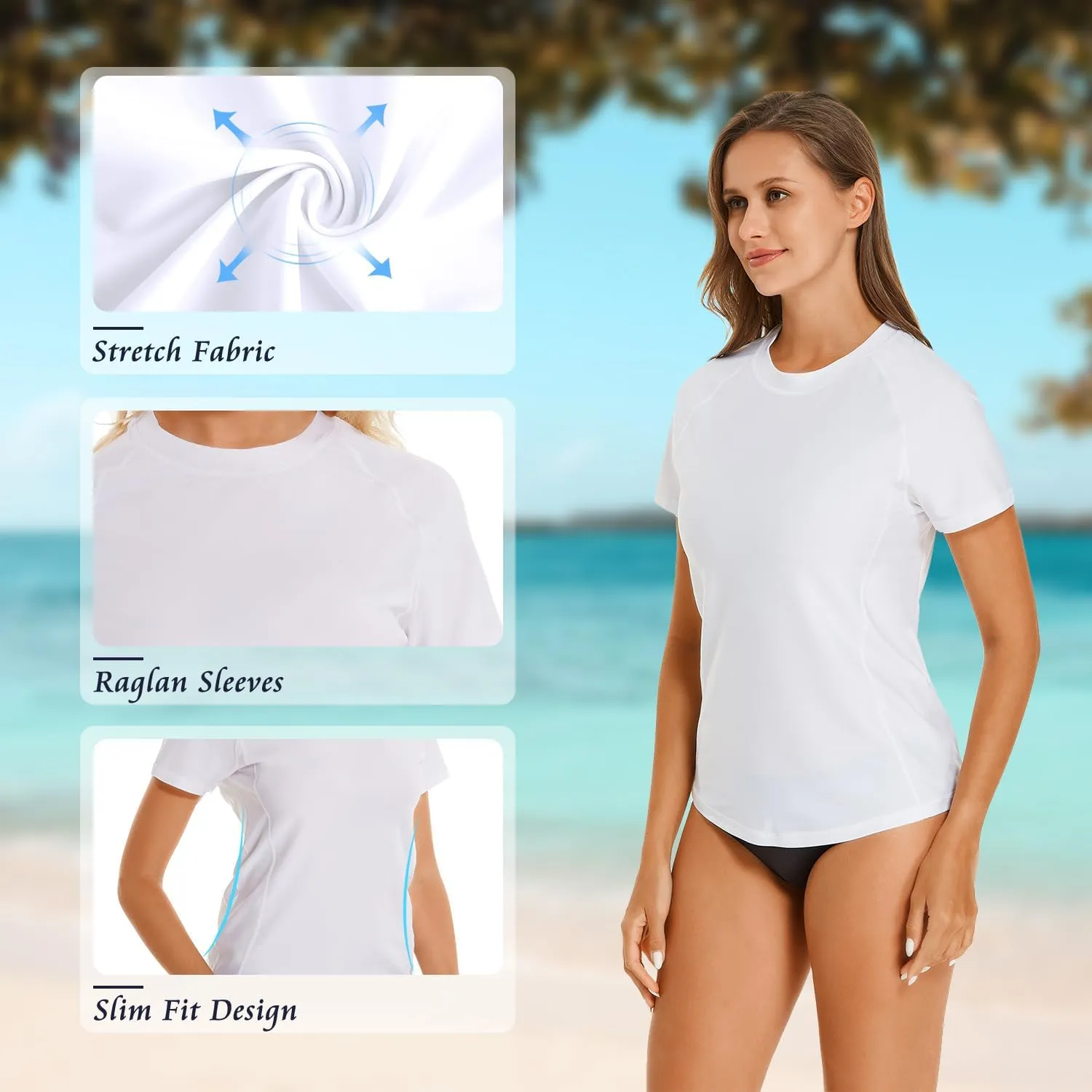 HODOSPORTS Women's UPF 50  Rash Guard Sun Protection Swim Shirt Quick Dry Swimsuit Lightweight Short Sleeve