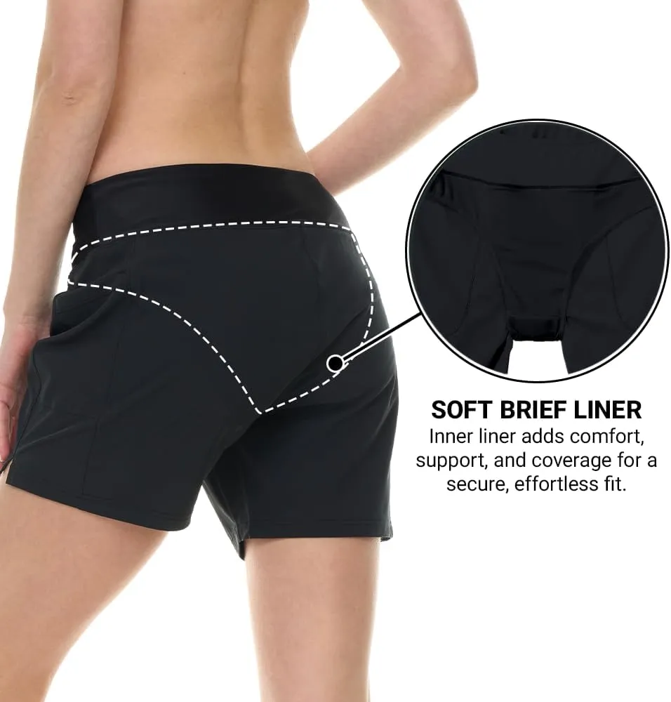 Hurley 5"/7" High Waisted Swim Shorts Women, Board Shorts with Pockets & Inner Liner, Quick Dry Swim Trunk, UPF 50 