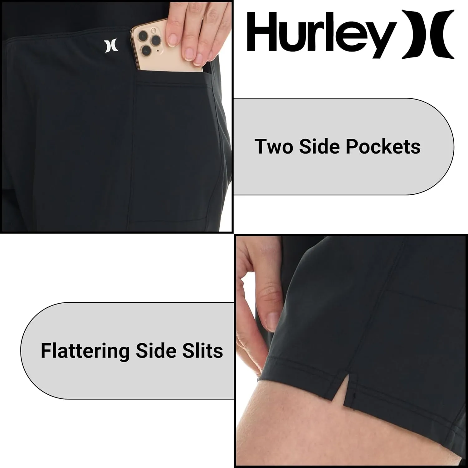 Hurley 5"/7" High Waisted Swim Shorts Women, Board Shorts with Pockets & Inner Liner, Quick Dry Swim Trunk, UPF 50 