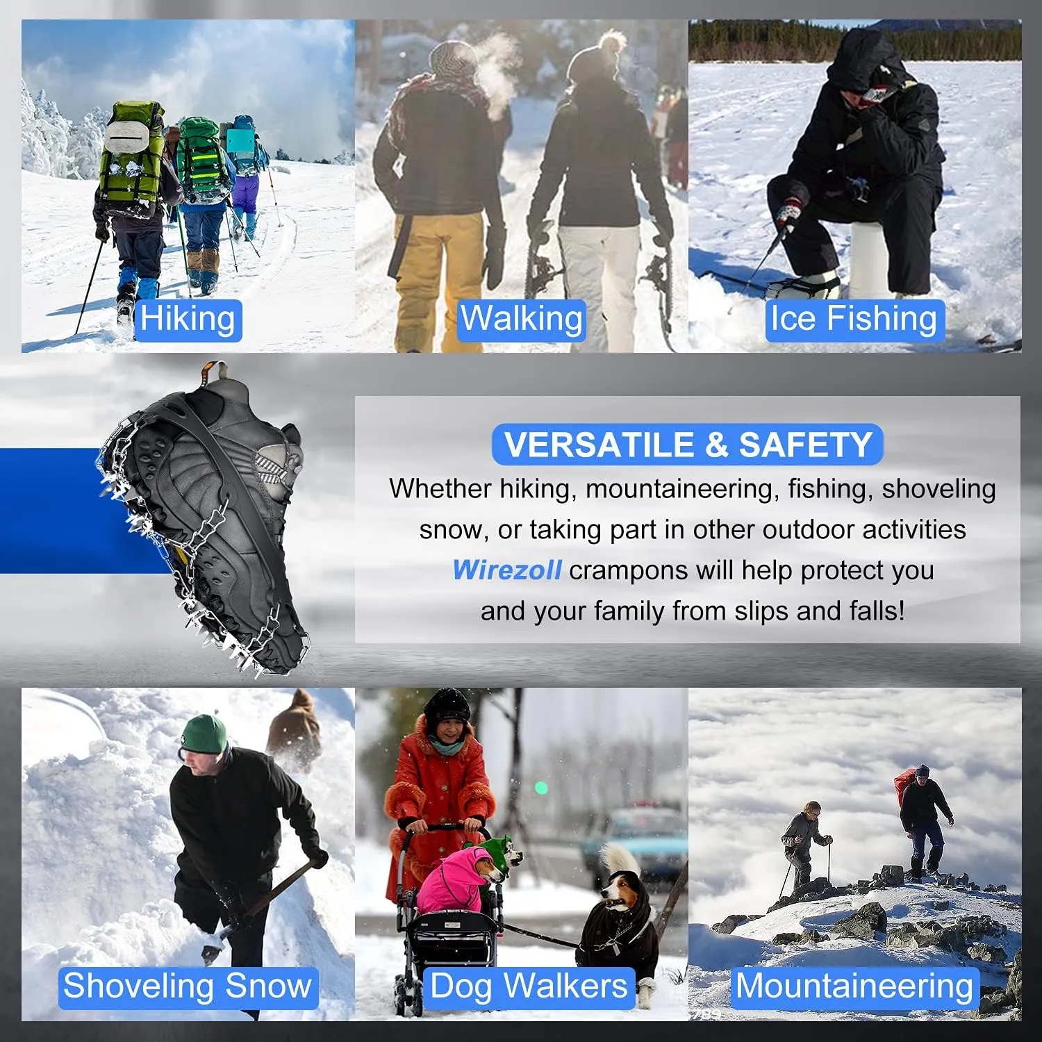Ice Cleats, Crampons for Hiking Boots and Snow Shoes Climbing Spikes Grippers for Traction with Chains for Men Women