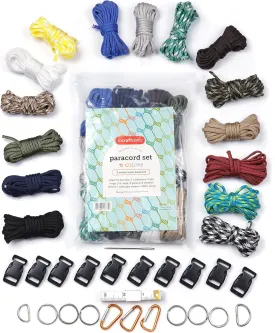 Incraftables Paracord Accessories Kit - 15 Colors - 2mm Nylon String - Buckles, Keyrings, Carabiners & More - Paracord Bracelets Kit for Lanyards, Dog Collars, Parachute Cord & Survival Rope