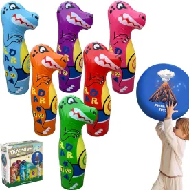 Inflatable Dinosaur Bowling Set for Kids  6 Giant 26 Pins & 24 Ball  Fun Indoor/Outdoor Game  Educational Motor Skills Toy  Great Birthday Gift  Teaches Numbers, Letters & Shapes