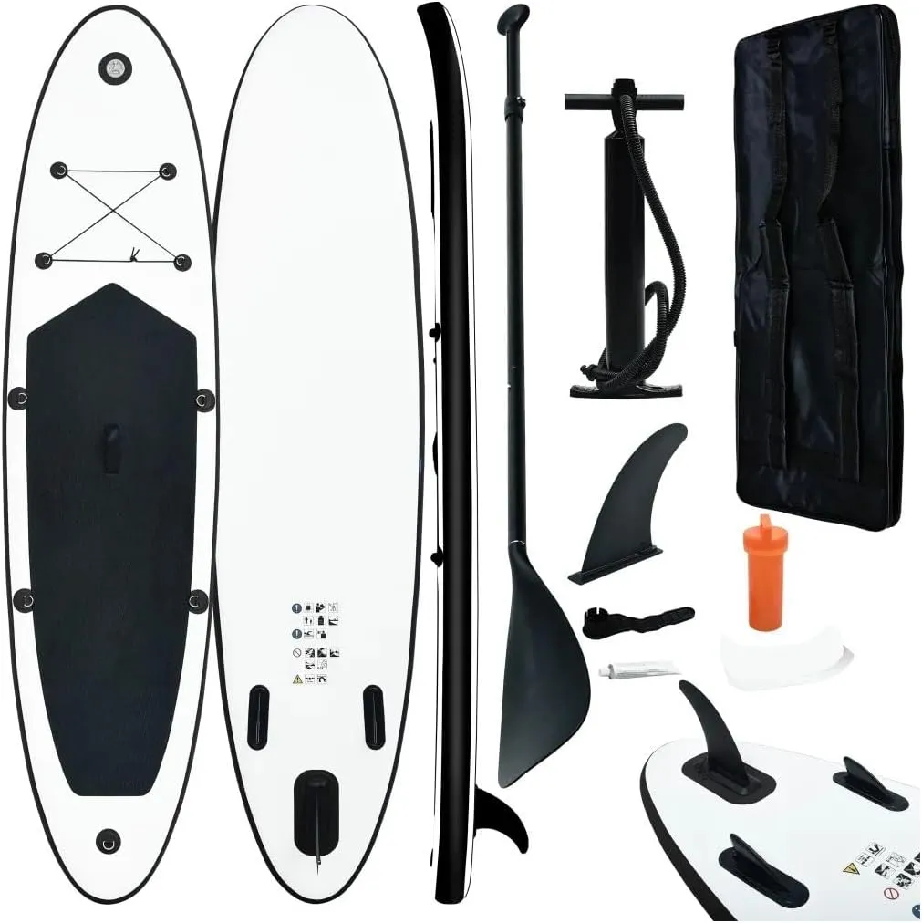 Inflatable Stand up Paddle Board Set Black and White 7.2"-Fin Width 84.6"-Oar Length 1 Adult-Maximum Number of Persons