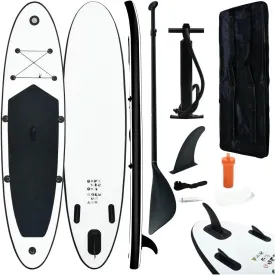 Inflatable Stand up Paddle Board Set Black and White 7.2"-Fin Width 84.6"-Oar Length 1 Adult-Maximum Number of Persons