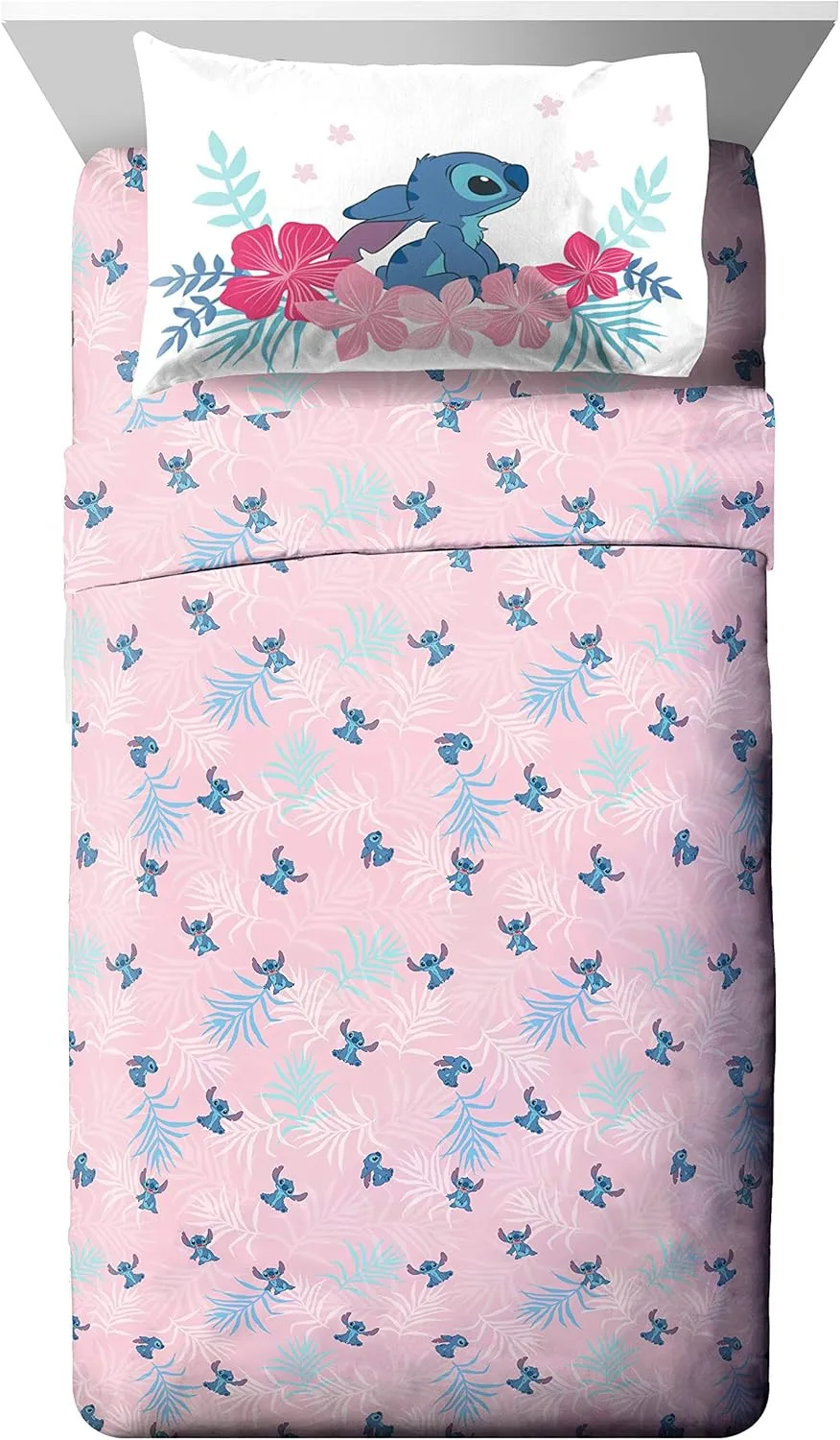 Jay Franco Disney Lilo & Stitch Paradise Dream 7 Piece Queen Bed Set - Includes Reversible Comforter & Sheet Set Bedding - Super Soft Fade Resistant Microfiber (Official Disney Product)
