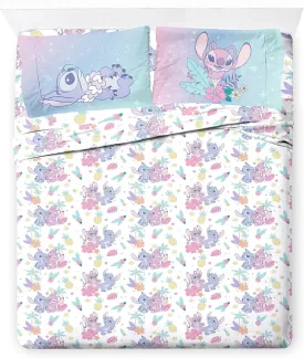 Jay Franco Disney Lilo and Stitch Full Size Sheet Set - Super Soft Kids 4 Piece Floral Bedding Set Features Angel - Microfiber Sheets Includes Reversible Pillow Covers
