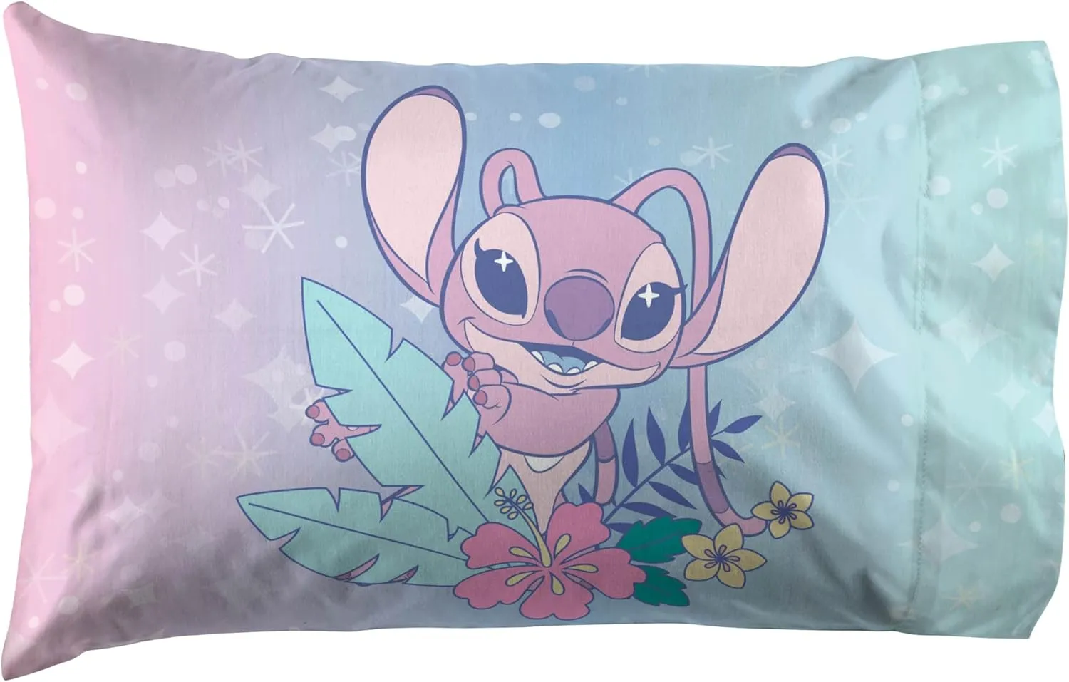 Jay Franco Disney Lilo and Stitch Full Size Sheet Set - Super Soft Kids 4 Piece Floral Bedding Set Features Angel - Microfiber Sheets Includes Reversible Pillow Covers