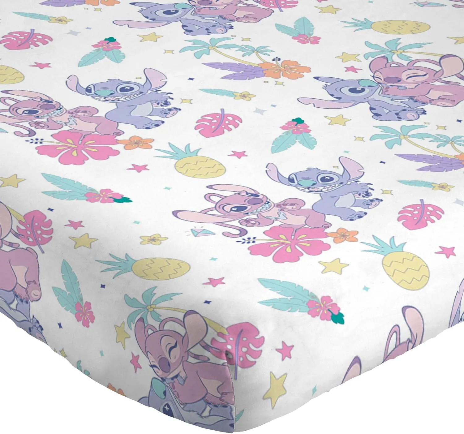 Jay Franco Disney Lilo and Stitch Full Size Sheet Set - Super Soft Kids 4 Piece Floral Bedding Set Features Angel - Microfiber Sheets Includes Reversible Pillow Covers
