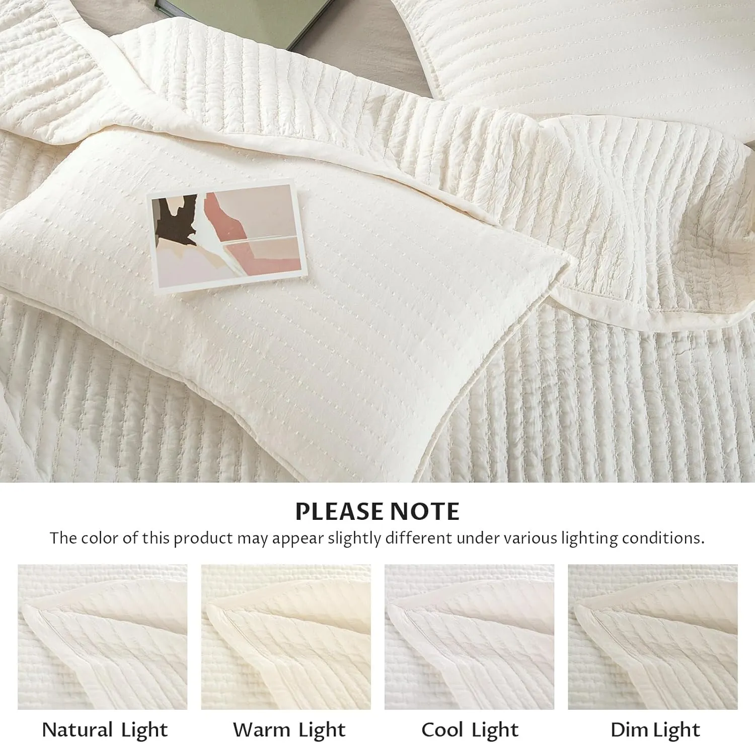 KASENTEX Quilt-Bedding-Coverlet-Blanket-Set, Machine Washable, Ultra Soft, Lightweight, Stone-Washed, Detailed Stitching - Solid Color (Ivory, Oversized King   2 King Shams)