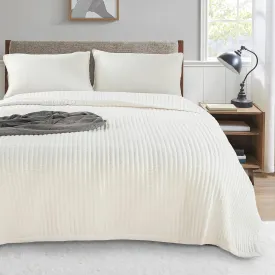 KASENTEX Quilt-Bedding-Coverlet-Blanket-Set, Machine Washable, Ultra Soft, Lightweight, Stone-Washed, Detailed Stitching - Solid Color (Ivory, Oversized King   2 King Shams)