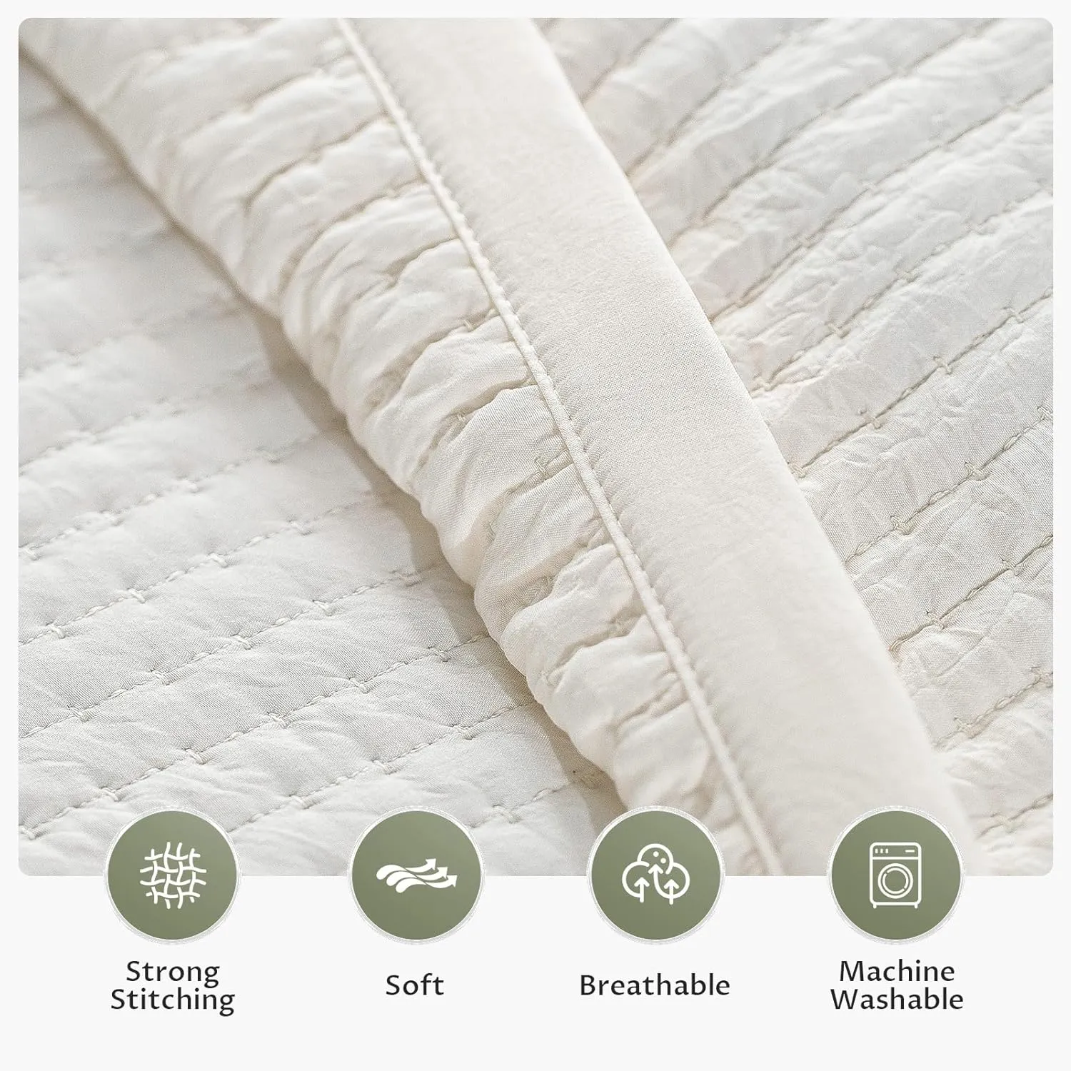 KASENTEX Quilt-Bedding-Coverlet-Blanket-Set, Machine Washable, Ultra Soft, Lightweight, Stone-Washed, Detailed Stitching - Solid Color (Ivory, Oversized King   2 King Shams)