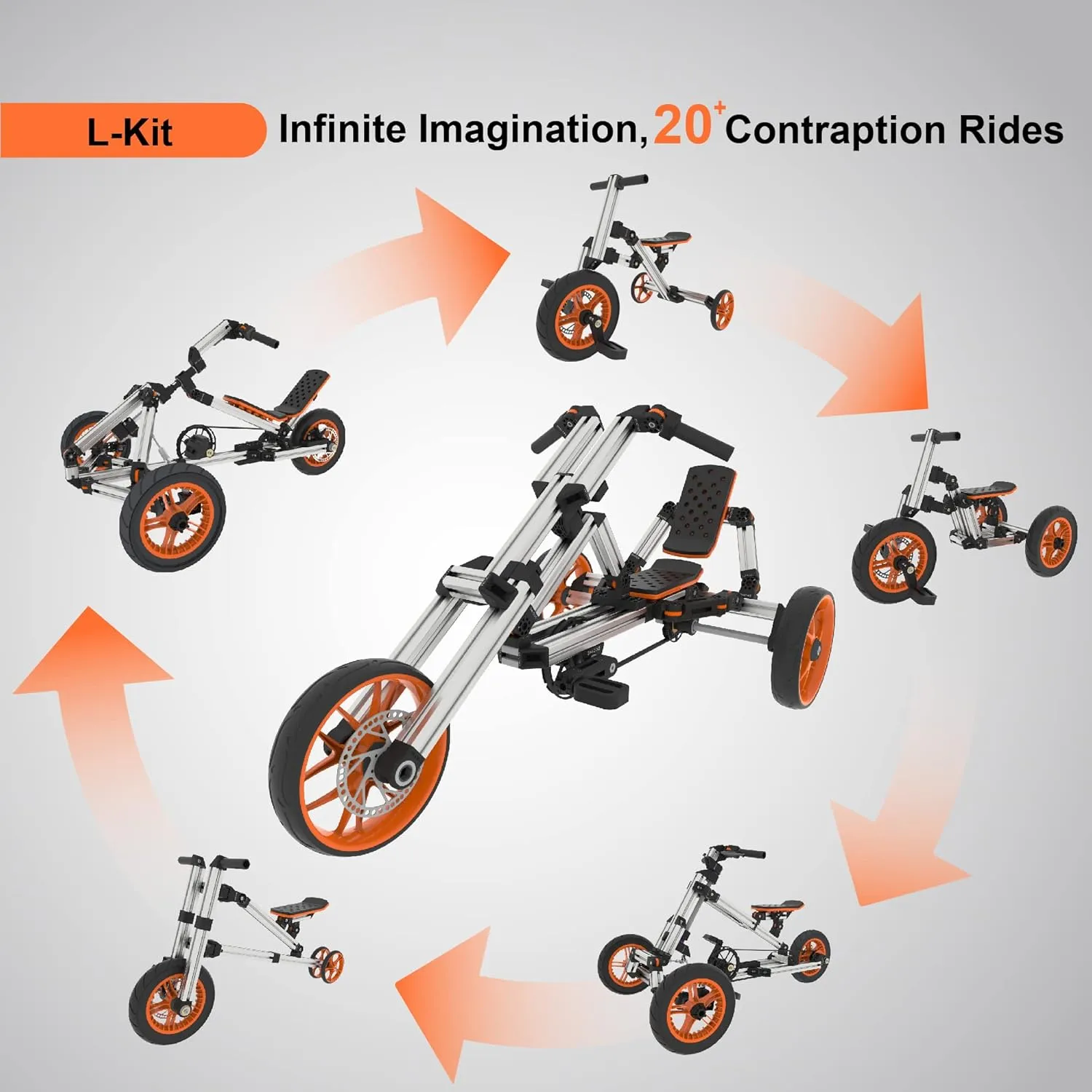 KIDROCK Pedal Go Kart Buildable Kit for 60 Contraption Children Rides Go Cart (Two Wheel Bike, Three Wheel Bike, Stand Scooter, etc.) Large KIT Gift for 4-14 Years Old