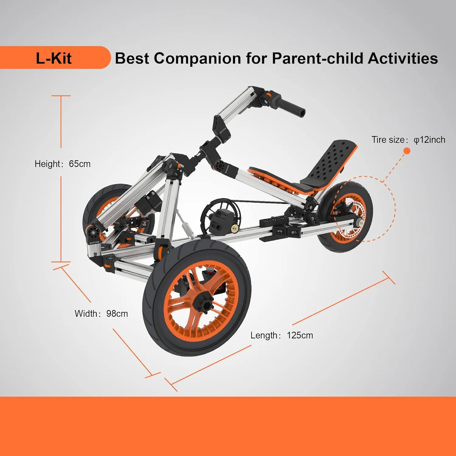 KIDROCK Pedal Go Kart Buildable Kit for 60 Contraption Children Rides Go Cart (Two Wheel Bike, Three Wheel Bike, Stand Scooter, etc.) Large KIT Gift for 4-14 Years Old