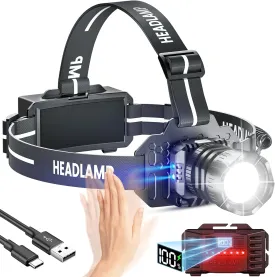 LED Rechargeable Headlamp, Head Lamp Super Bright with 9 Modes & IPX6 Waterproof Zoomable Head Lights for Forehead, 90 Adjustable Headlamps for Camping Hiking Hunting Fishing Car Repair