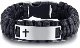 LF Mens Stainless Steel Bible Verse Bracelets Outdoor Rope Paracord Survival Bracelet Christ Cross Bible Quote Scripture Cuff Bangle for Dad,Husband,Boyfriend,Son for Baptism Gift