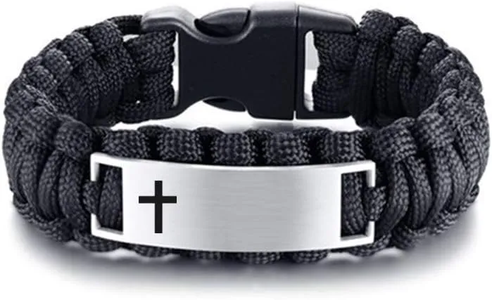 LF Mens Stainless Steel Bible Verse Bracelets Outdoor Rope Paracord Survival Bracelet Christ Cross Bible Quote Scripture Cuff Bangle for Dad,Husband,Boyfriend,Son for Baptism Gift