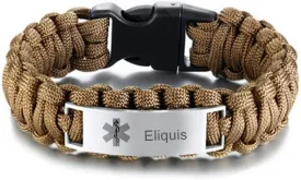LF Mens Stainless Steel Free Engraving Customized Medical Alert Outdoor Brown Rope Paracord Survival Medical ID Bracelet Sos Emergency Cuff Bracelets for Adult Hiking Camping Hunting Activities