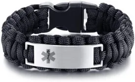 LF Stainless Steel Personalized ICE Medical Alert Outdoor Rope Paracord Survival Medic ID Bracelet Sos Emergency Cuff Bracelets for Adult Hiking Camping Hunting Activities,Free Engraving Customized