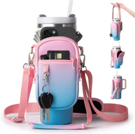 linmaya Water Bottle Carrier Bag with Phone Pocket for Stanley Cup 40/30oz,Insulated Neoprene Water Bottle Holder Cross-boday Bag with Adjustable Shoulder & Handheld Strap Stanley Cup Accessories