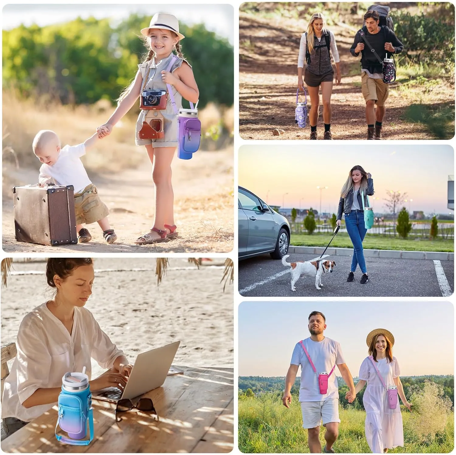 linmaya Water Bottle Carrier Bag with Phone Pocket for Stanley Cup 40/30oz,Insulated Neoprene Water Bottle Holder Cross-boday Bag with Adjustable Shoulder & Handheld Strap Stanley Cup Accessories