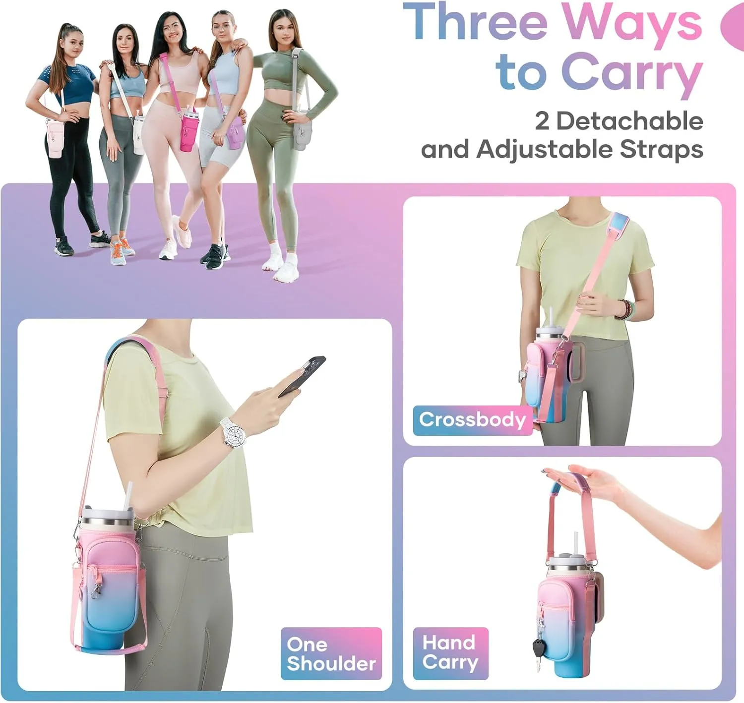 linmaya Water Bottle Carrier Bag with Phone Pocket for Stanley Cup 40/30oz,Insulated Neoprene Water Bottle Holder Cross-boday Bag with Adjustable Shoulder & Handheld Strap Stanley Cup Accessories