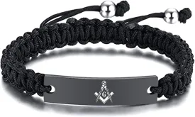 Medical Alert Rope Bracelet Engraved Gifts for Men Women,Outdoor Indoor Handmade Braided Wrap Men's Masonic Survival Paracord Bracelet, Mason Emblems Cuff Bangle Wristband
