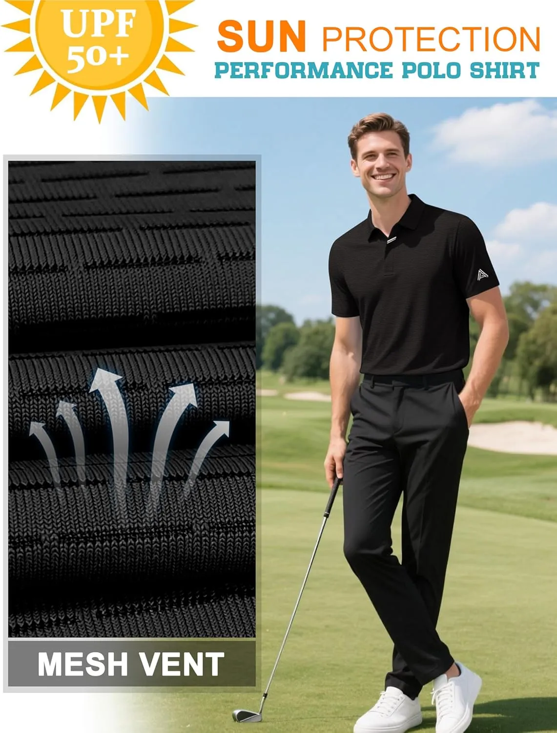 Men's Golf Polo Shirts UPF 50  Short Sleeve Dri Fit Polos Stretch Performance Collared Golf Casual Work Business Wear