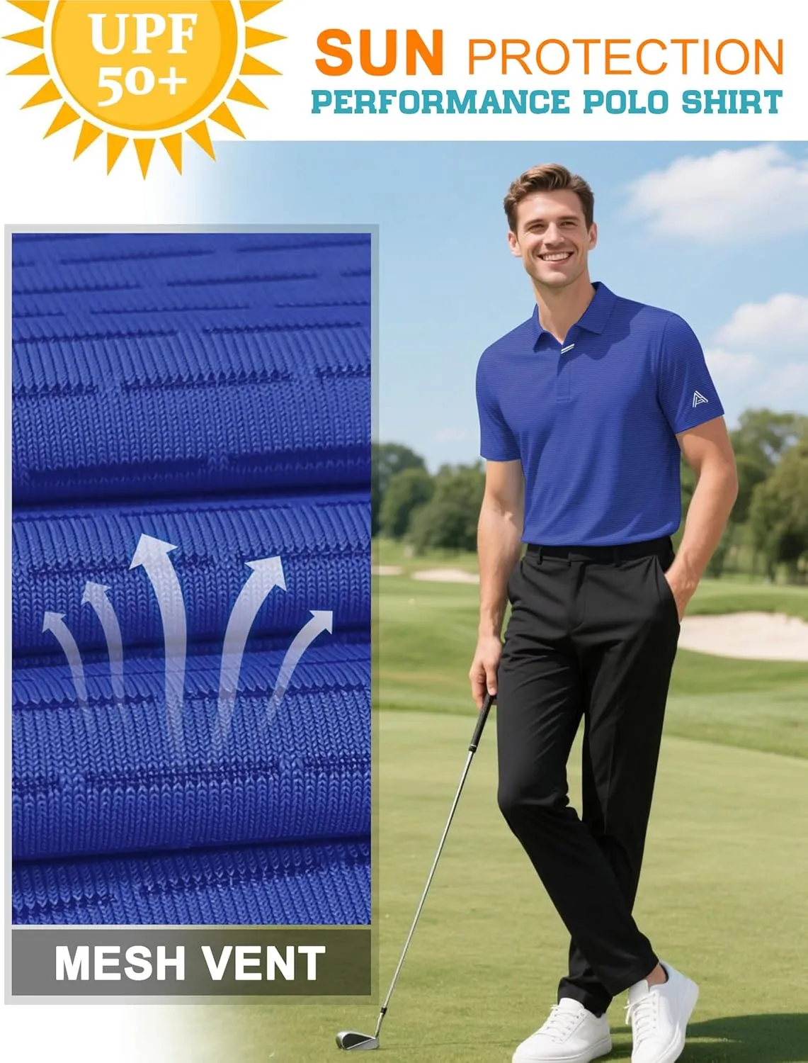 Men's Golf Polo Shirts UPF 50  Short Sleeve Dri Fit Polos Stretch Performance Collared Golf Casual Work Business Wear