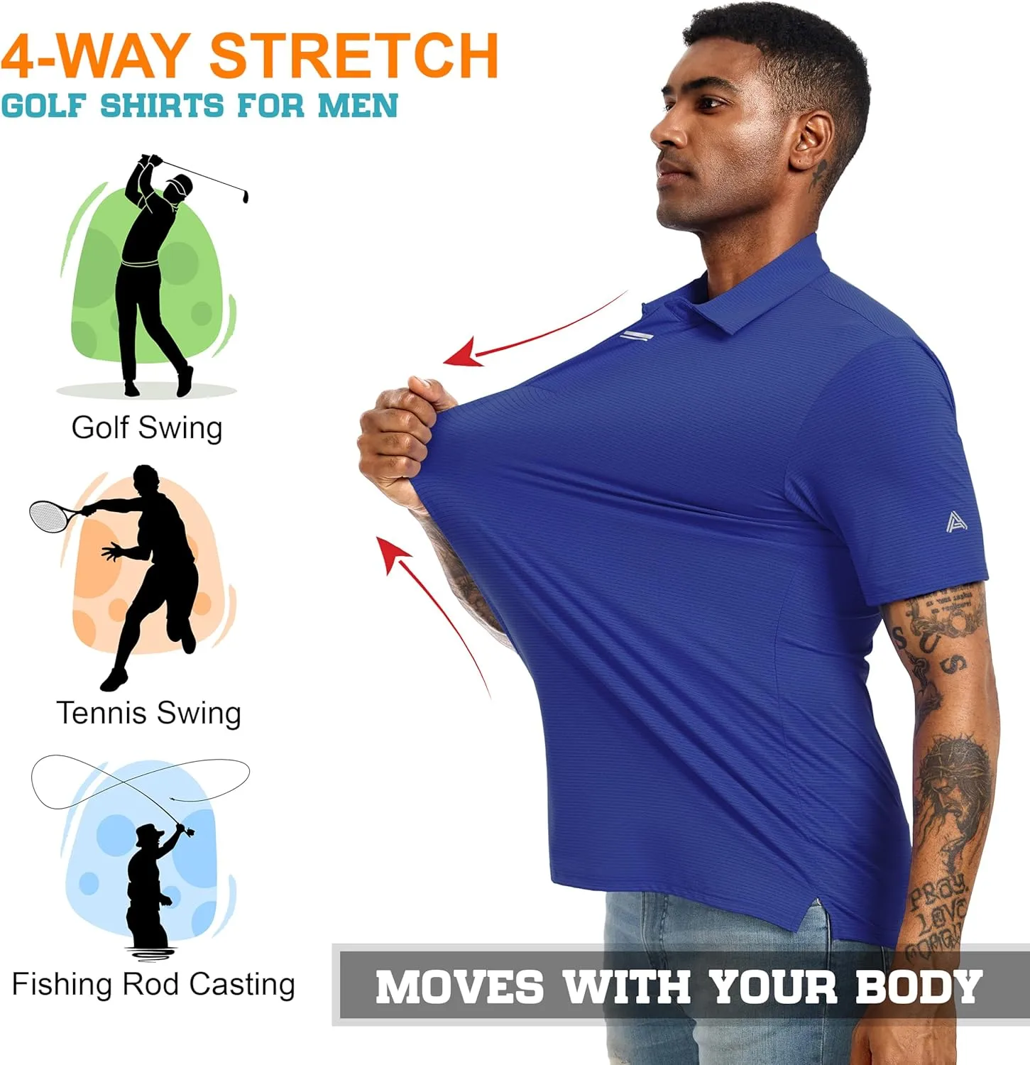 Men's Golf Polo Shirts UPF 50  Short Sleeve Dri Fit Polos Stretch Performance Collared Golf Casual Work Business Wear