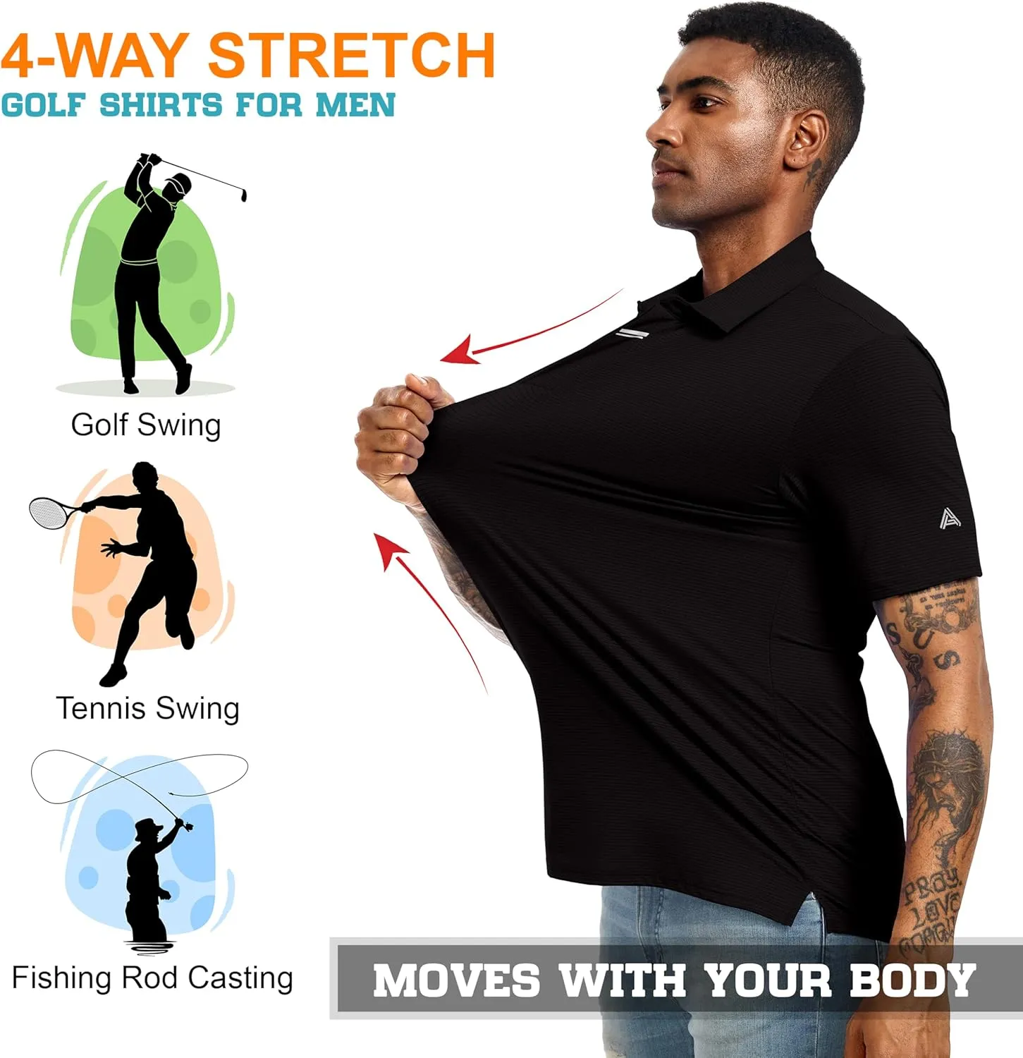 Men's Golf Polo Shirts UPF 50  Short Sleeve Dri Fit Polos Stretch Performance Collared Golf Casual Work Business Wear