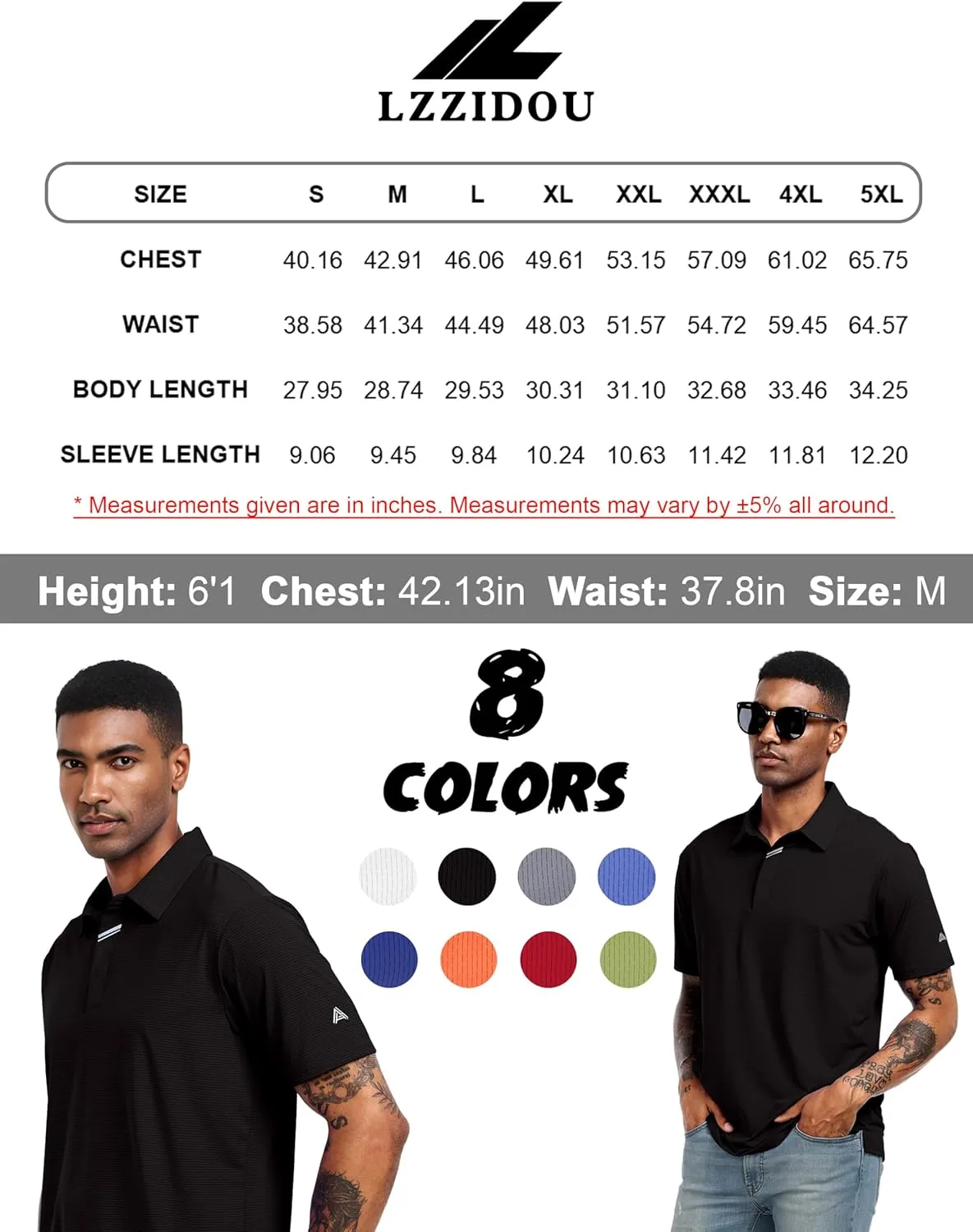 Men's Golf Polo Shirts UPF 50  Short Sleeve Dri Fit Polos Stretch Performance Collared Golf Casual Work Business Wear
