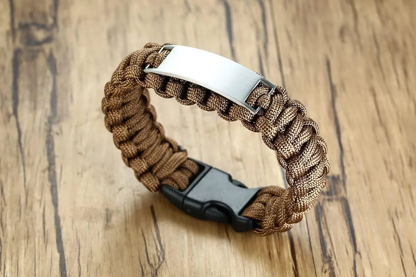 Mens Stainless steel Memorial Bracelet,Outdoor Black Rope Paracord Survival Angel Wing In Memory of Someone Bracelet