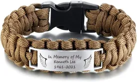 Mens Stainless steel Memorial Bracelet,Outdoor Black Rope Paracord Survival Angel Wing In Memory of Someone Bracelet