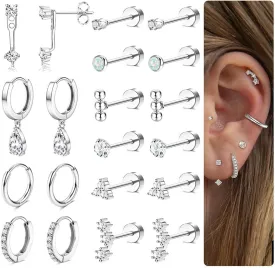 MILACOLATO Hypoallergenic Flat Back Earrings Gold Cartilage Earring Sets for Multiple Piercing 20G Surgical Stainless Steel Earrings for Women Trendy Earring Stacks Small Hoop Flatback Stud Earrings