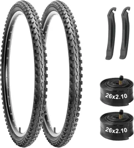 Mountain Bike Tires & Tubes Set: 26x2.1 Inch Puncture-Resistant MTB Tires with Heavy-Duty Butyl Inner Tubes & Tire Levers for Off-Road Cycling
