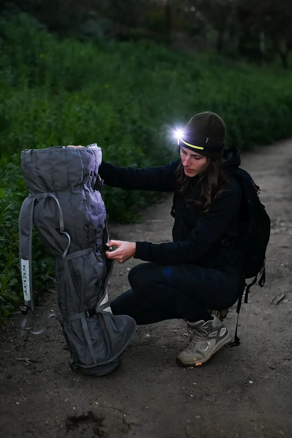 NightBuddy The Original LED Headlamp Rechargeable Flashlight for Adults Camping Essentials Backpacking Lights 4X Brighter Than Headlight Headband Lamp 5 Light Modes Hiking Gear (Headlamp   Car Kit)