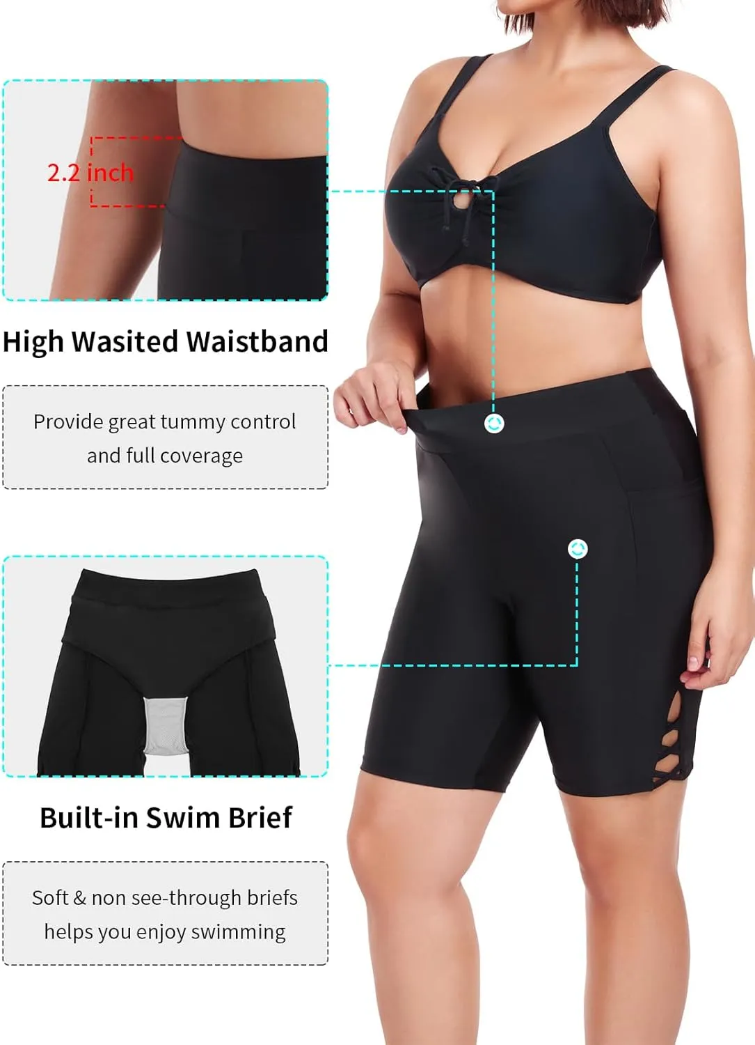 Ocean Blues Women's 8" High Waisted Swim Shorts with Pockets Tummy Control Board Shorts UPF 50  Beach Shorts