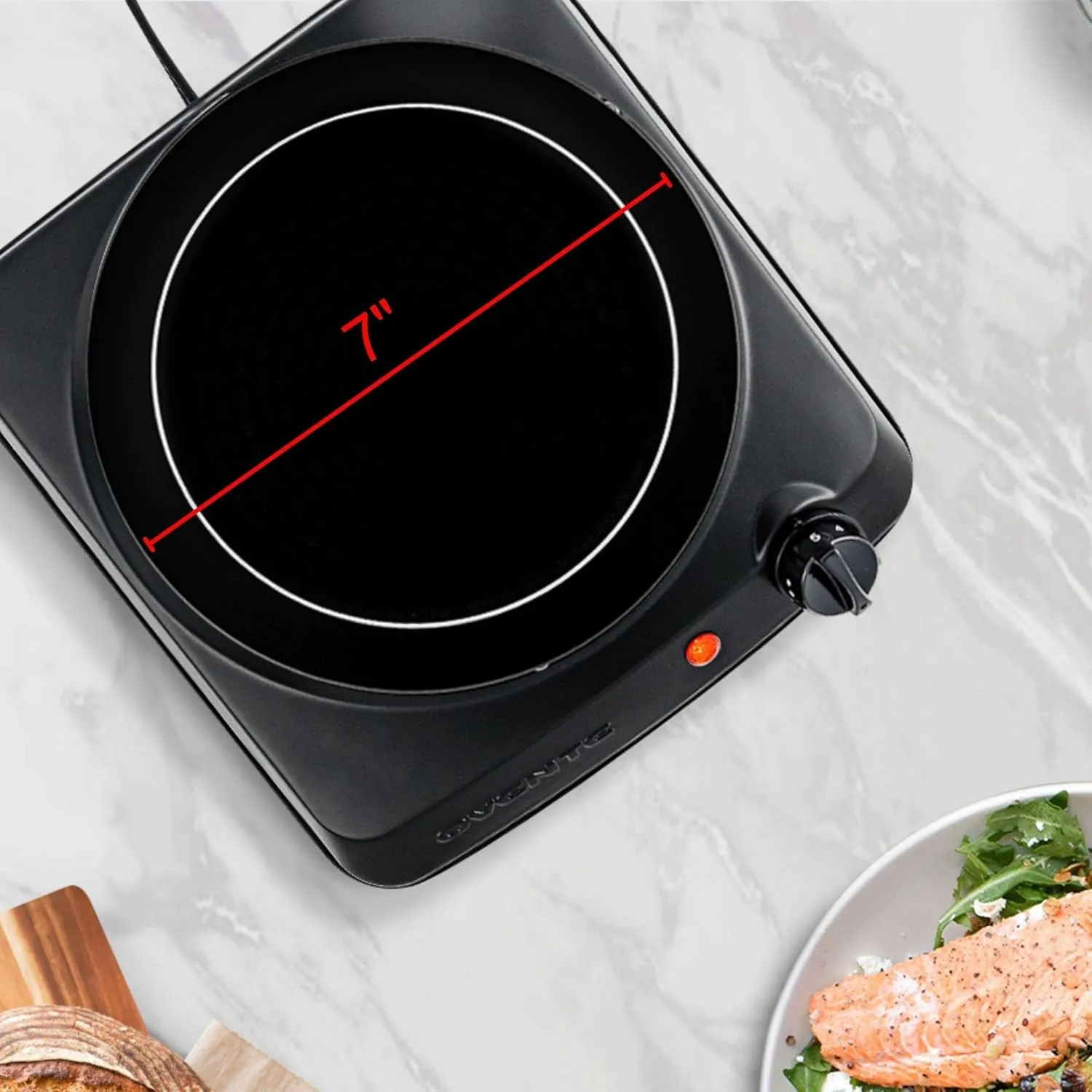 OVENTE Countertop Infrared Single Burner, 1000W Electric Hot Plate with 7 Ceramic Glass Cooktop, 5 Level Temperature Setting & Easy to Clean Base, Compact Stove for Home Dorm Office, Black BGI101B