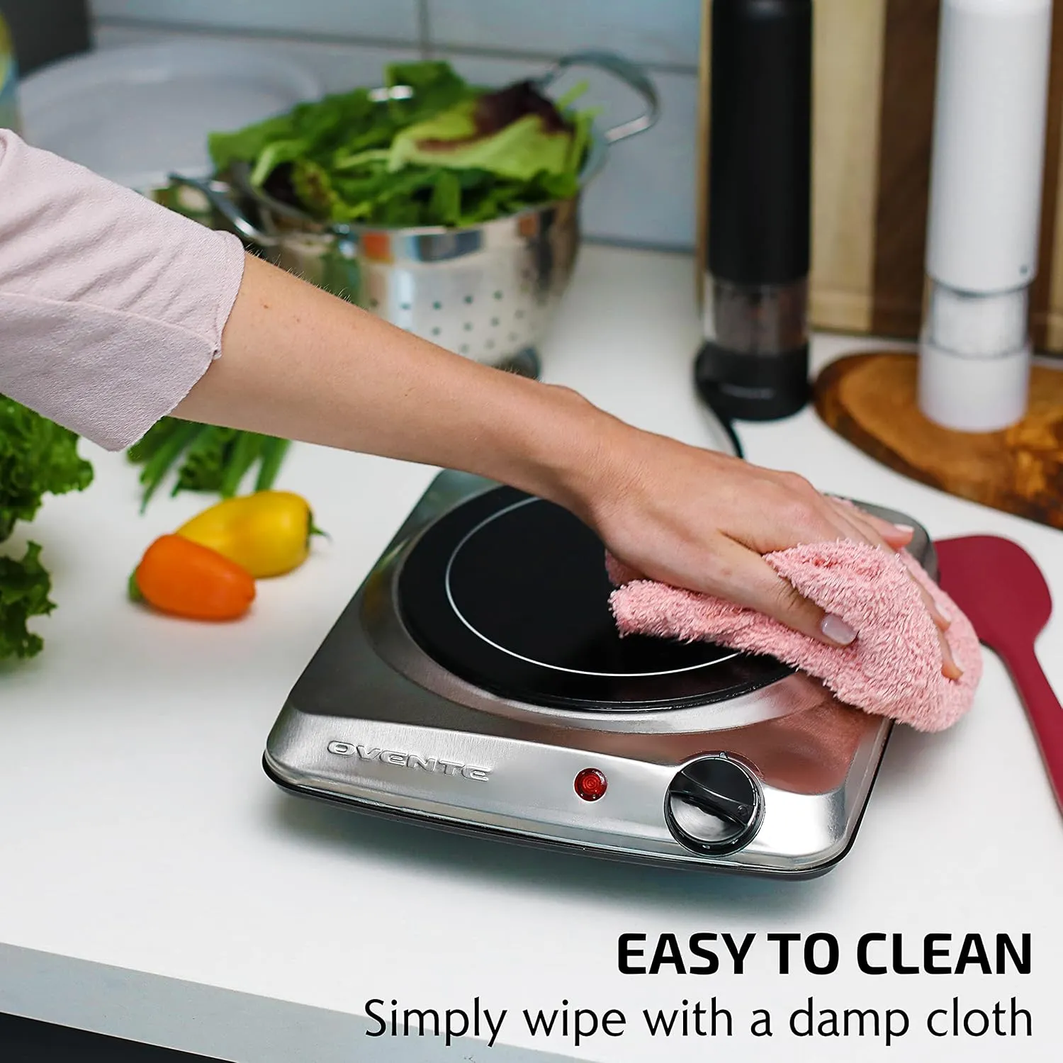 OVENTE Countertop Infrared Single Burner, 1000W Electric Hot Plate with 7 Ceramic Glass Cooktop, 5 Level Temperature Setting & Easy to Clean Base, Compact Stove for Home Dorm Office, Silver BGI101S